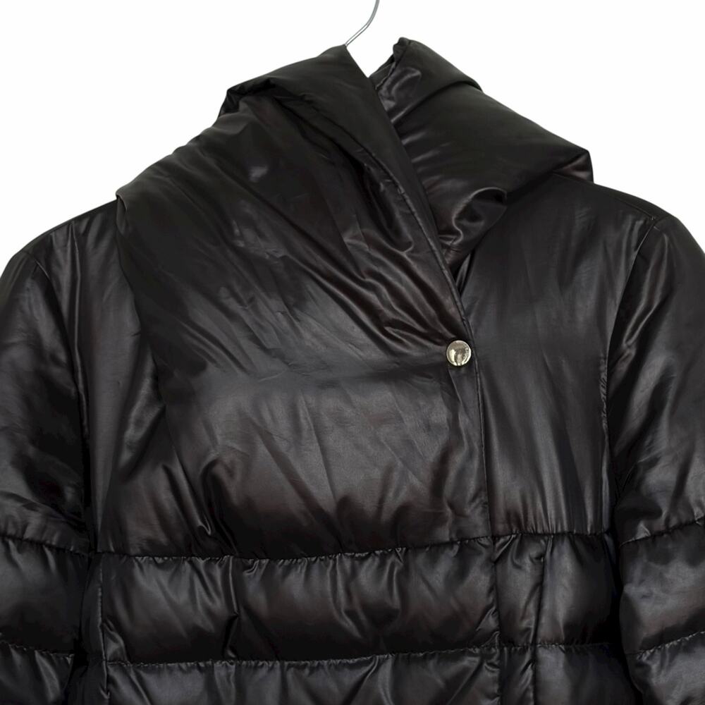 Max Mara Studio Hooded Quilted Goose Down Puffer Jacket Coat Black 8 NO BELT - Picture 6 of 14